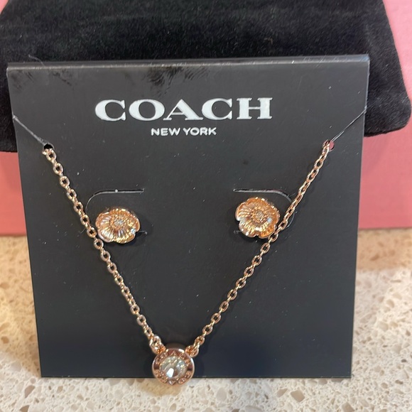 Coach NWT Rose Gold Floral Earrings and Necklace Set - Picture 2 of 5